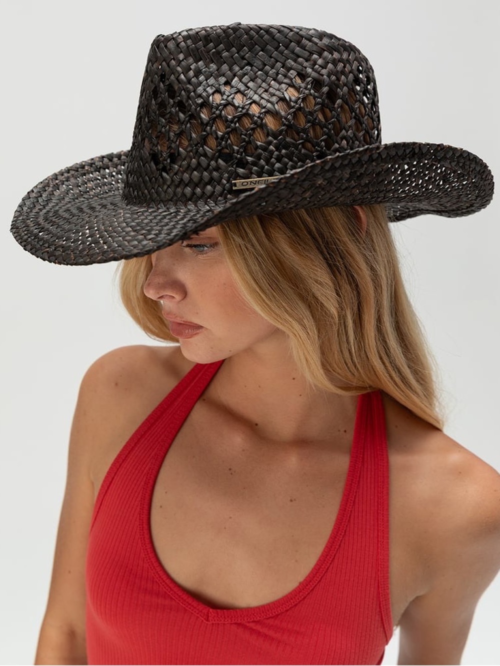 O'Neill Black Woven Straw Western Hat